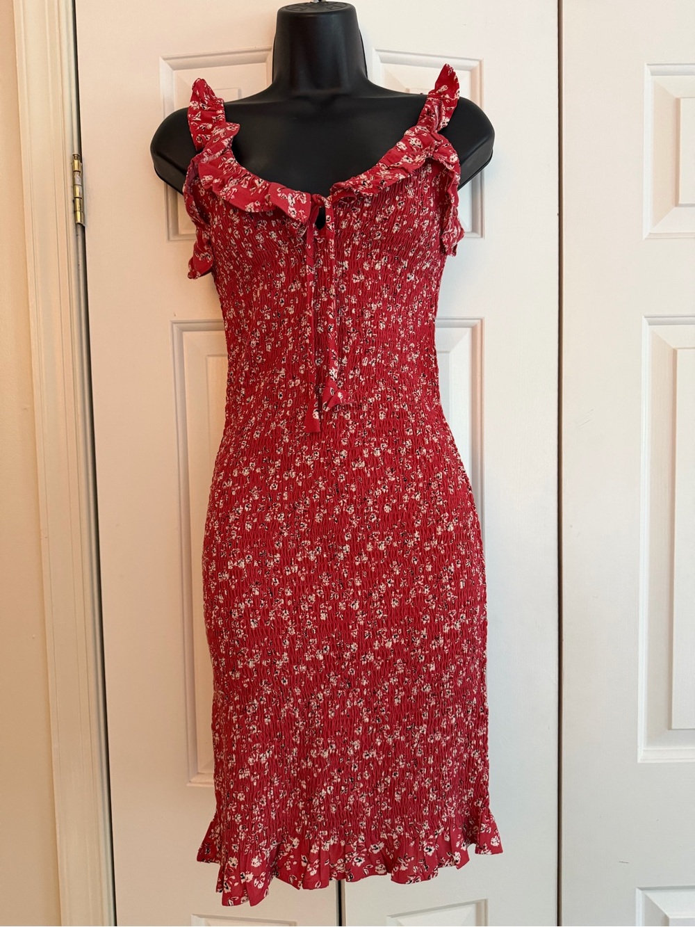 Japna Red Floral Smocked Mini Dress